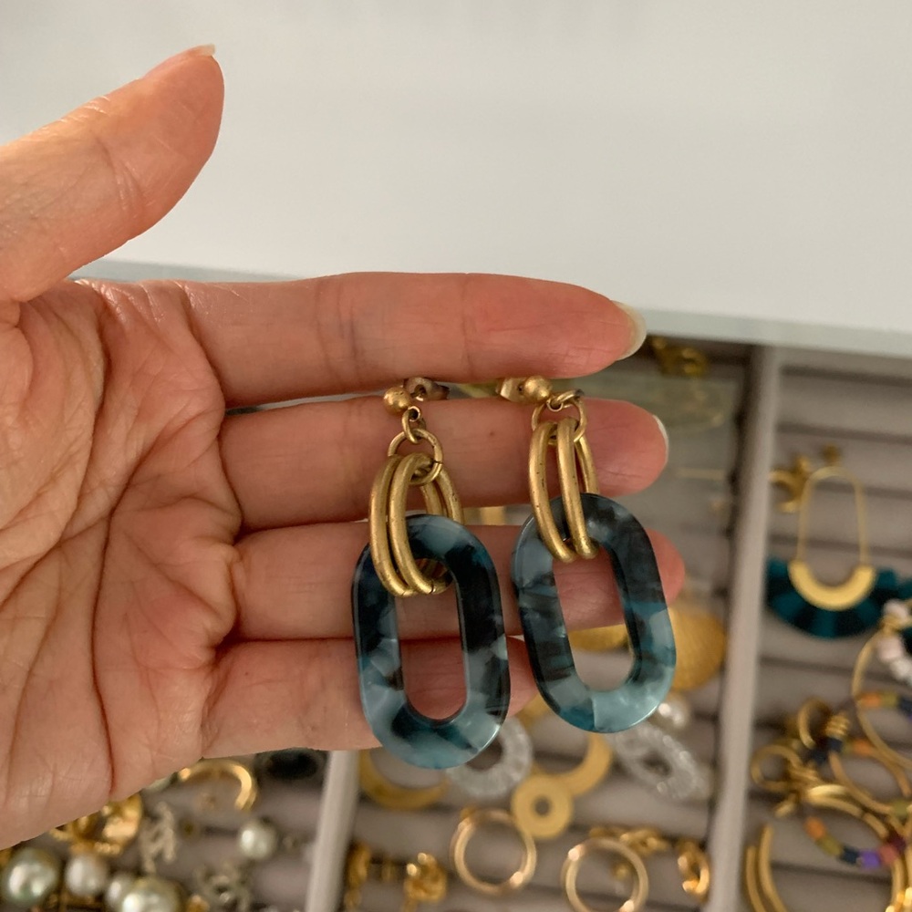 Madewell Elegant Blue and Gold Earrings